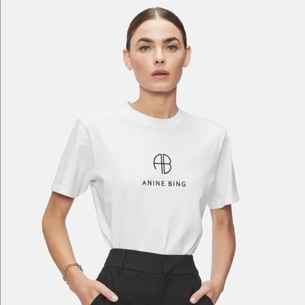 Anine Bing White Logo Short Sleeve Tee